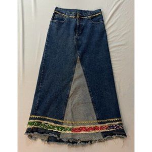 Vintage Dollhouse Maxi Jean Skirt Blue Denim Skirt Embellished Size 7/8 Retro